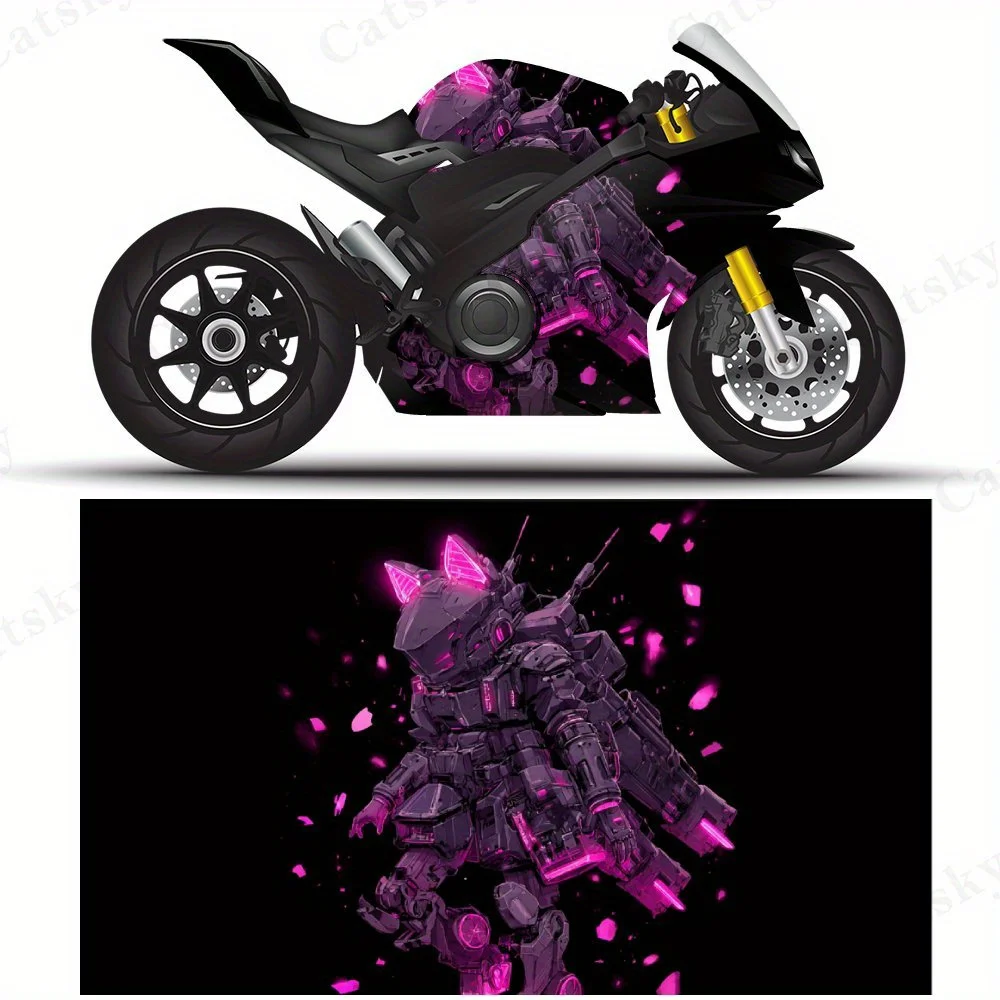 

Киберпанк кошачьи уши Mecha Warrior мотоциклетные пленочные наклейки, прочные клейкие наклейки из ПВХ для настройки мотоцикла, Weather-Resi