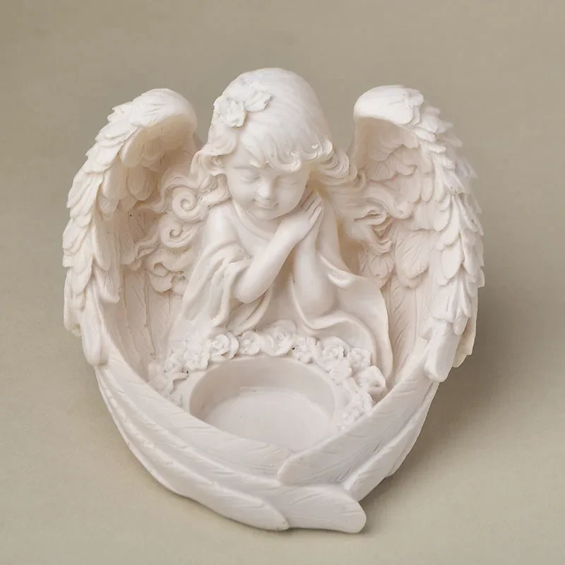 Prayer Girl Angel Candlestick Resin Angel Sculpture Candle Tealight Holder Memorial Gifts Home Decoration Wedding Holiday Gifts