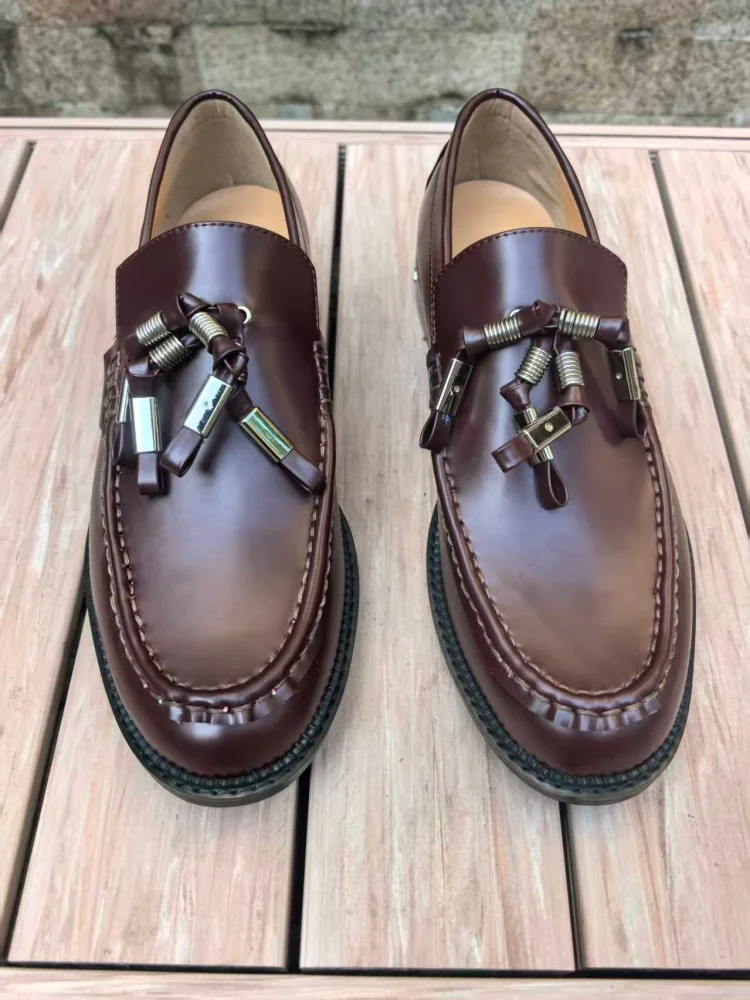 

Blown Leather Loafers Men's Casual Shoes Vintage British Style Comfortable Walking Shoes Handmade Brand Design Big Male Size 46