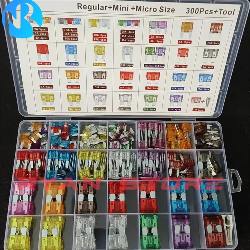 300Pcs Standard Small Mini Car Fuse Combination Kit 2A 3A 5A 7.5A 10A 15A 20 25A 30A 35A 40A MP