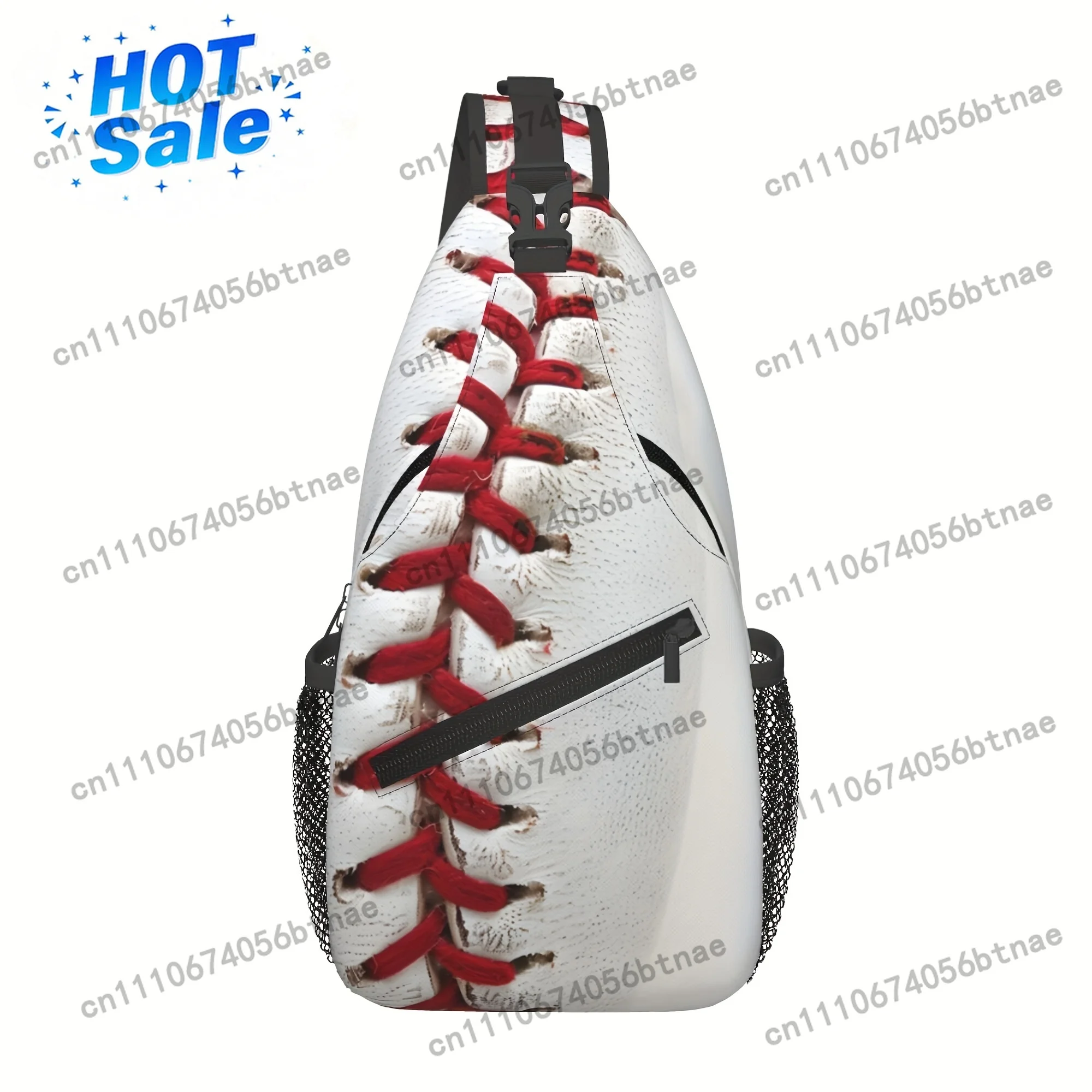 White Baseball Fashionable Sports Closable Zipper, Convertible Shoulder Strap, Chest Bag, Crossbody Bag, Sling Bag, Suitable for