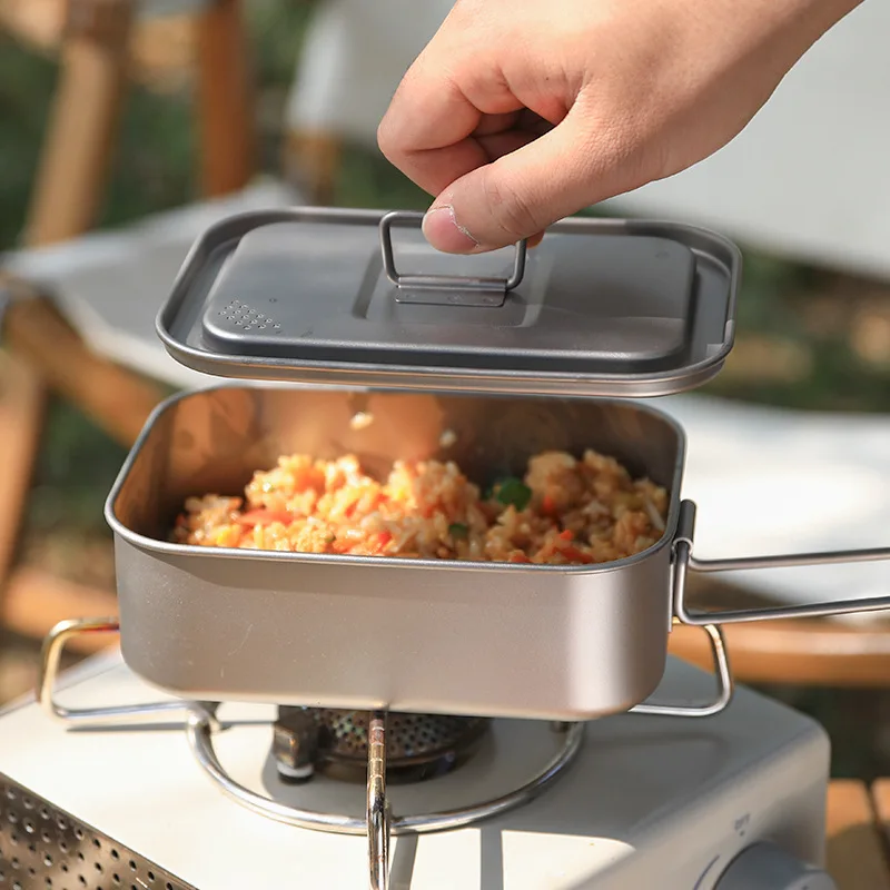 

Титановый ланч-бокс для кемпинга, 800 мл, горшок для приготовления еды, многофункциональный сверхлегкий контейнер для еды со складной ручкой