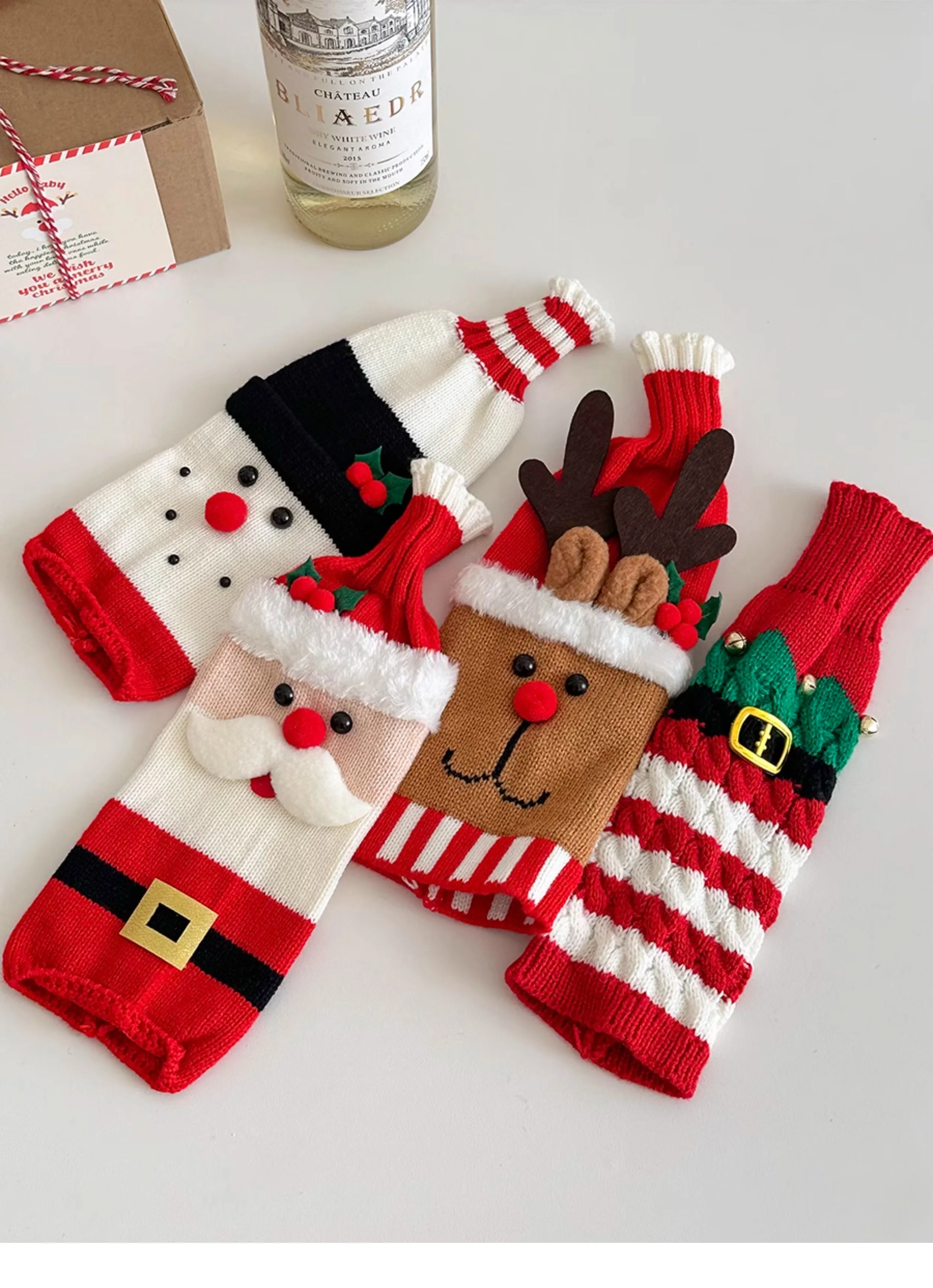 Dekorasi Natal Sarung Botol Anggur Rajut Sarung Botol Sampanye Wol Sarung Botol Anggur Santa Claus Tas Botol Anggur