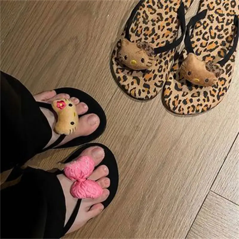 Anime Cartoon Kt Cat Woman Flip Flops Summer Seaside Beach Slippers Fashion Home Bathroom Slippers Sweet Cute Sandals Girl Gift