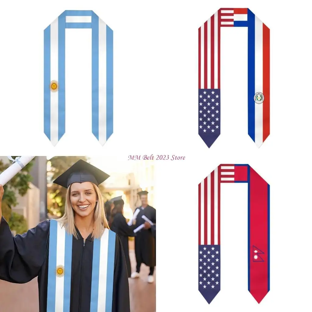 49ME 2026 Graduation Sash Bight Color Flag Design Graduation Stole Formal Event Shawl