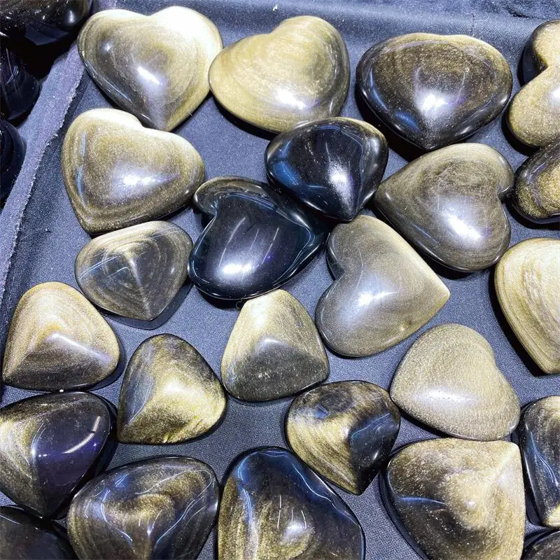 500g Natural Golden Obsidian Heart Crystal Polishing Fengshui Home Decoration Flashy Sparkly Healing Energy Quartz