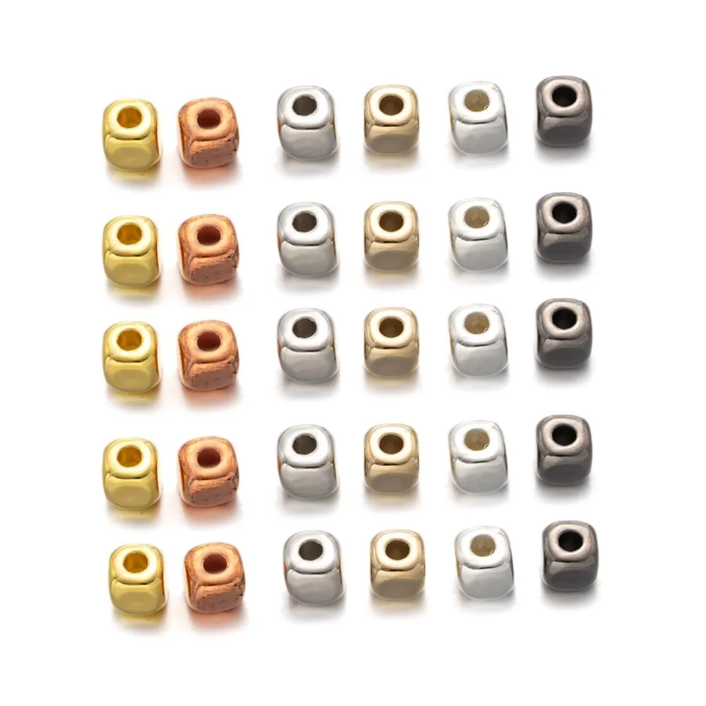 100Pcs/Lot 4mm Square Plastic Rose Gold Cube Loose Spacer Bead DIY  Needlework Jewelry Making Bracelet Necklace Accessories