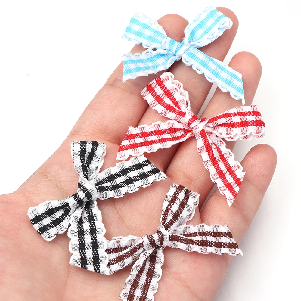 20-100Pcs 1cm Plaid Bows Polyester Ribbon Scalloped Edge Bow DIY Girls Hair Accessories Handmade Craft Garment Decor Accessories