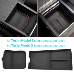 For Tesla Model S Model X  Plaid/Long Range Center Console Organizer 2021-2024, Silicone Console Armrest Storage Box Bottom Tray