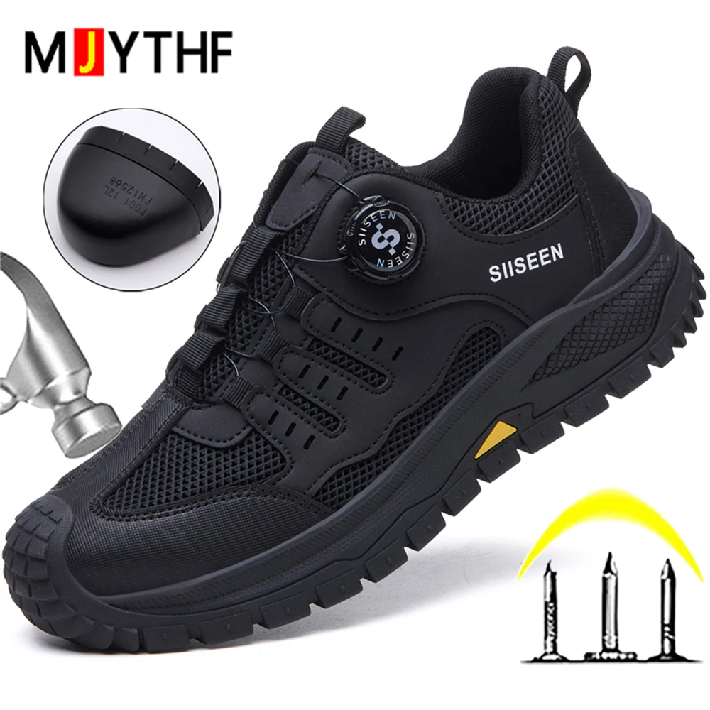 Rotating Button Men Work Shoes Breathable Comfort Work Safety Shoes Puncture-Proof Indestructible Shoes Protection Boots Men