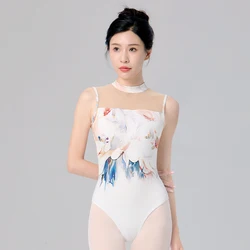 Zipper Ballet Leotards for Women Turtle Neck Dance Leotard Oil Painting Lyrical Dancewear Teen Girls Backless Gymnastic Bodysuit