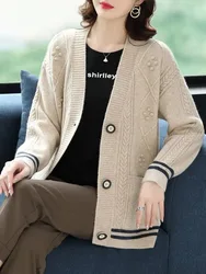 Women Casual Long Sleeve Knitted Sweater Coat Stripe Korean Fashion Cardigan Tops Vintage Single-breasted Clothing New