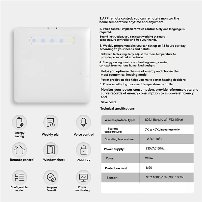 Умный термостат Wi-Fi поддерживает Ecowatt, пульт дистанционного управления через приложение, совместимый с Alexa и Google Home-ABJU
