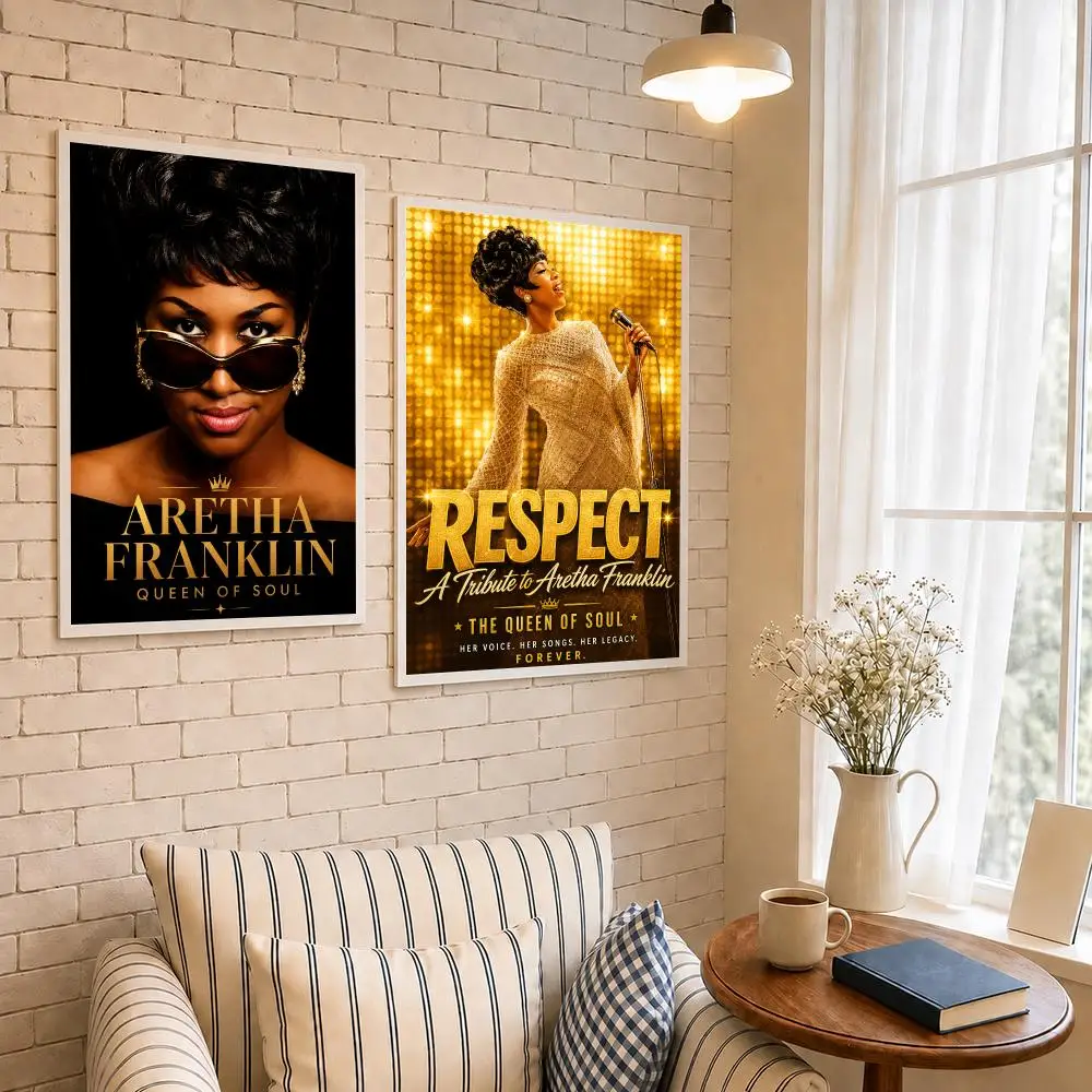Singer A-Aretha Franklin Poster PP Self-Adhesive Waterproof Wall Decor for Bedroom,Living Room,Dorm,Bar Aesthetic Decor Gift
