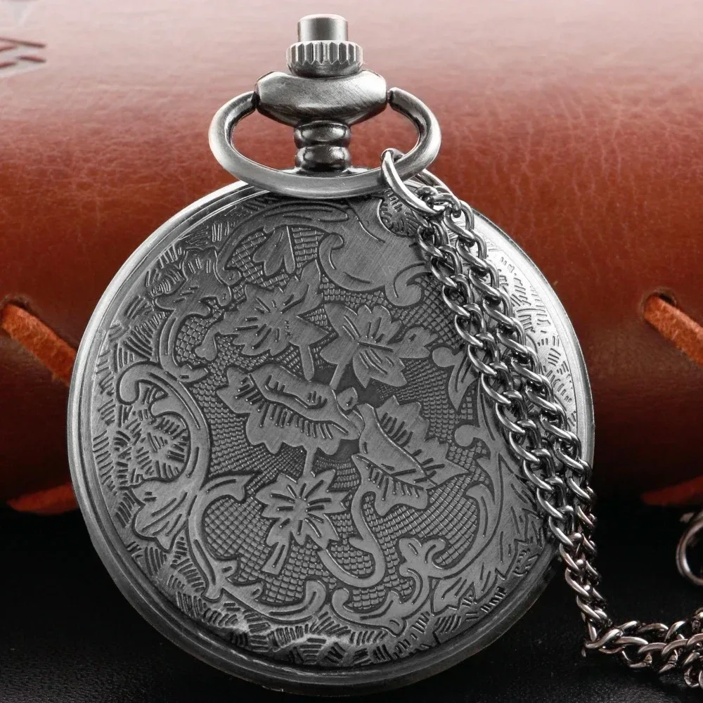 레트로 그레이 양각 아랍어 디지털 석영 주머니 시계 목걸이 펜던트 시계 Fob 체인 남자와 여자의 선물 박쥐 모양