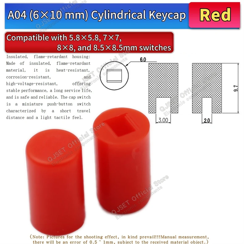 50 Stück A04 A06 A28 6x5 6*7 6*10mm Schalterkappen Passend für 8,5x8,5 8x8 7x7 5,8x5,8 Drucktasten-Taktschalter mit Selbstverriegelung – Detail 9