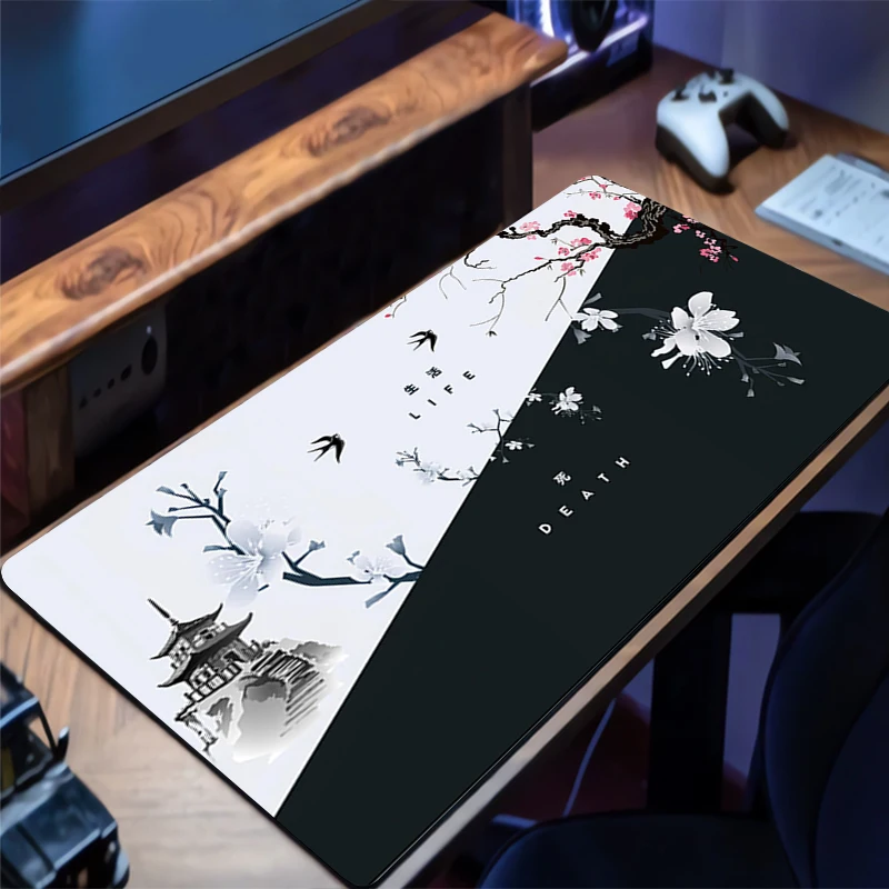 Large Mouse Pad ink wash plum blossom Gamer Keyboard Mousepad Pc Computer Desk Mat Gaming Pad Mouse Mats For CS GO LOL 900x400