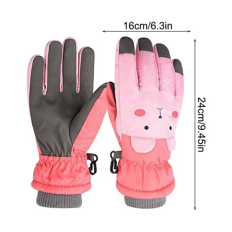 Snow Gloves For Kids Cartoon Bear Fleece Winter Gloves Thick Insulated Windproof Anti Slip Kids Waterproof Gloves For Riding