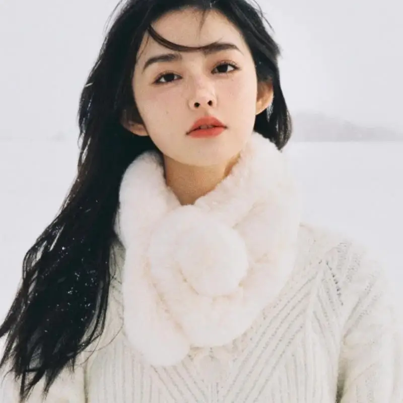 

Imitation Otter Rabbit Fur Scarf For Women Fashionable Scarves Thick Warm Soft Wool Ball Scarf Outdoor Neck Warmer Collar