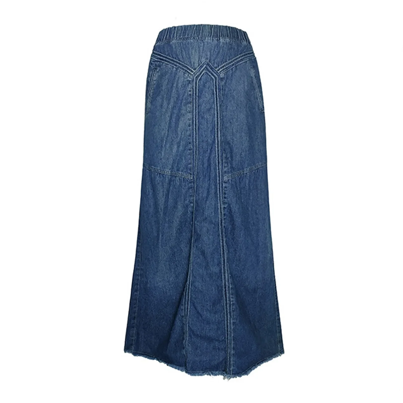 Women's Denim skirt Patchwork Casual Loose Skirts With Pockets Solid Color Retro fashion faldas cool girl street long skirt