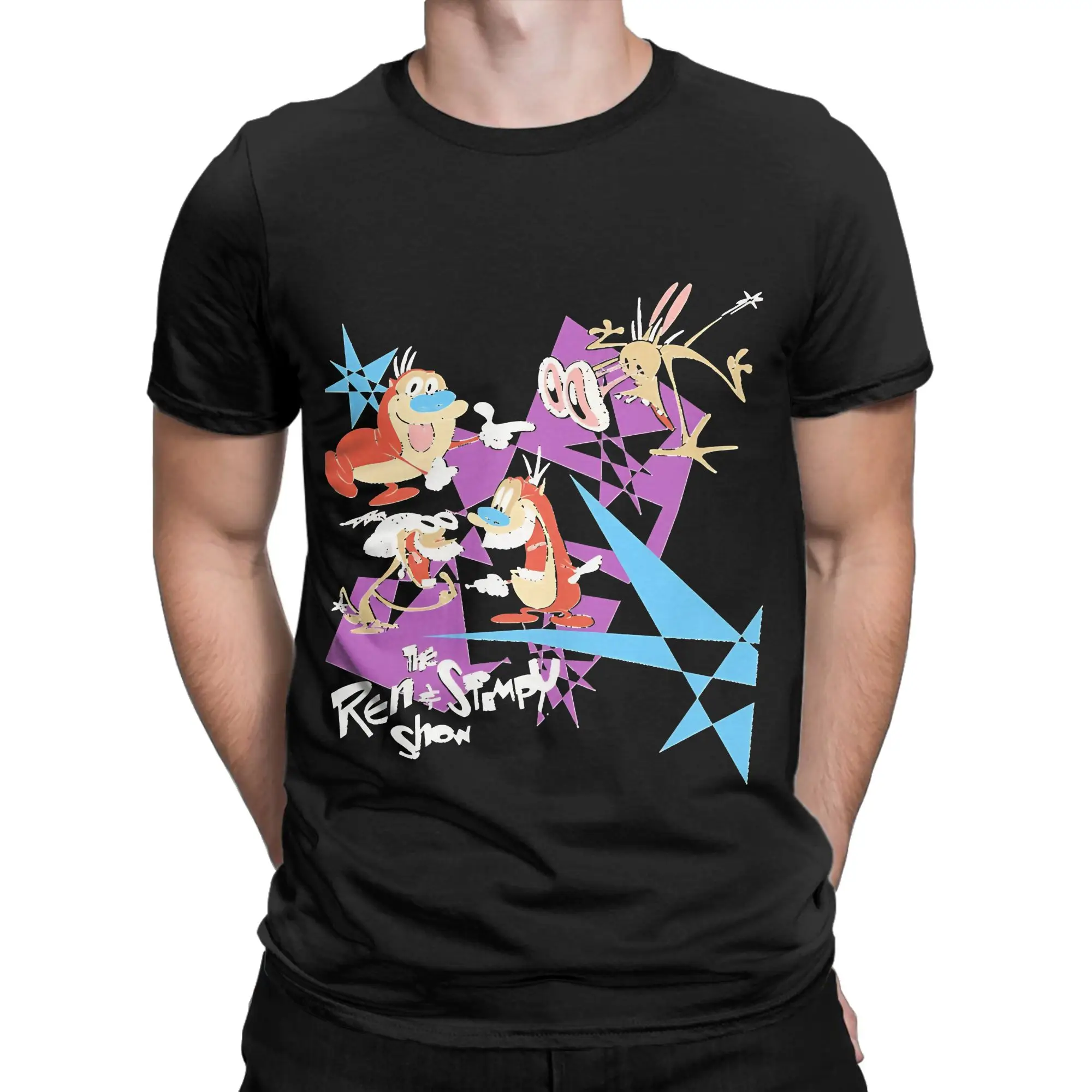 The rRen Stimpy Show  Out of Print Remaster Classic Novelty Graphic 100% Cotton T-Shirt The rRen Stimpy Show Tees Tops For Men