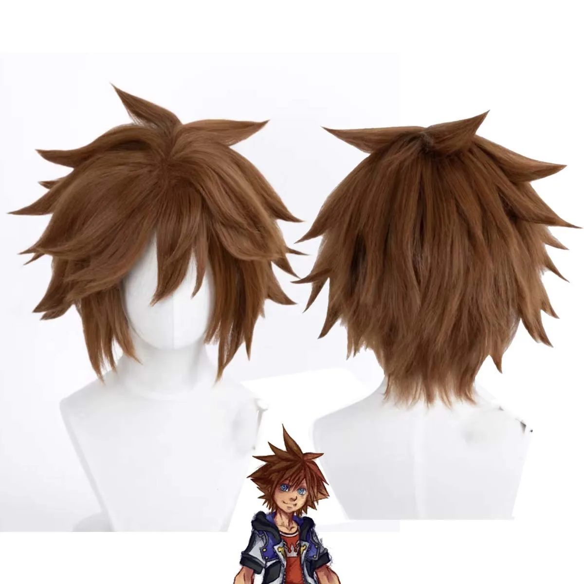 

Мужской костюм на Хэллоуин, реквизит для косплея Sora из игры Kingdom Hearts, коричневый короткий парик из синтетических термостойких волос