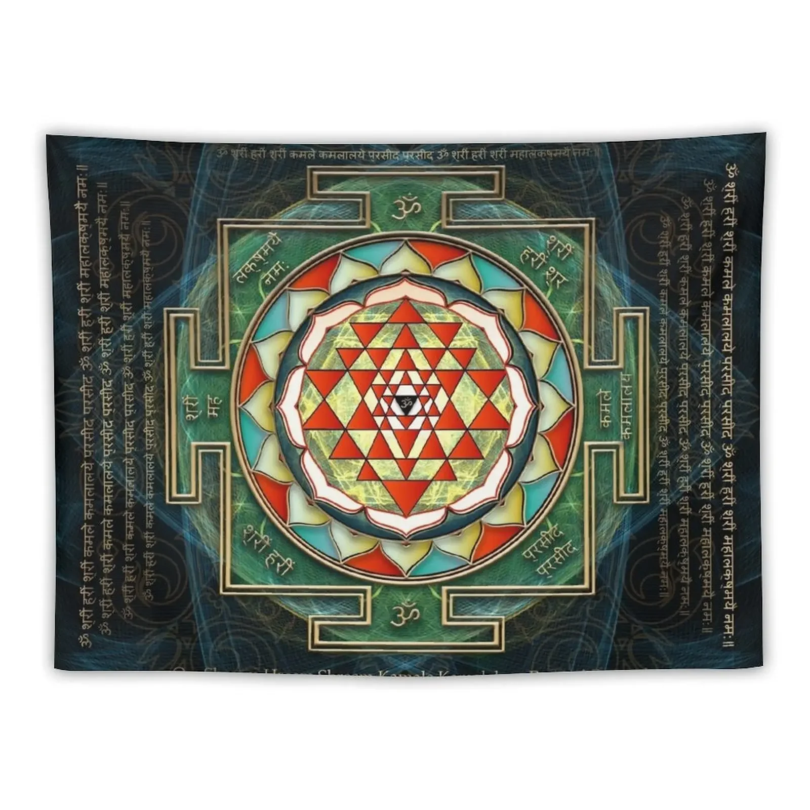 Maha Lakshmi (Laxmi) Mantra & Shri Yantra - Wealth Giving Tapestry Aesthetic Room Decor Korean Decorations For Room Tapestry