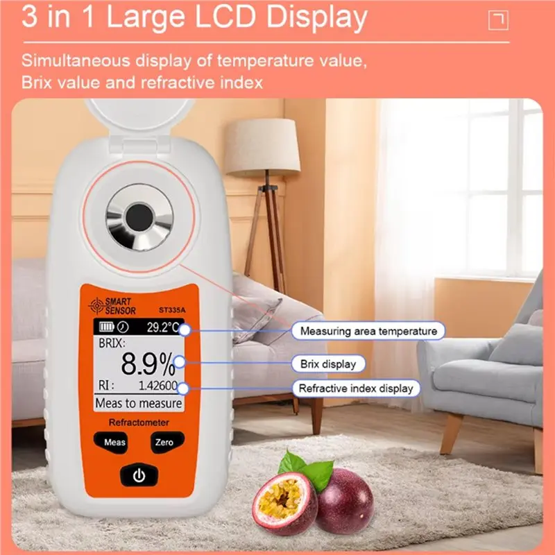 Anti Deformation LCD Digital Refractometer Meter Fruit Juice Beverage ATC Sugar Content Measuring Instrument 0-35% Saccharometer