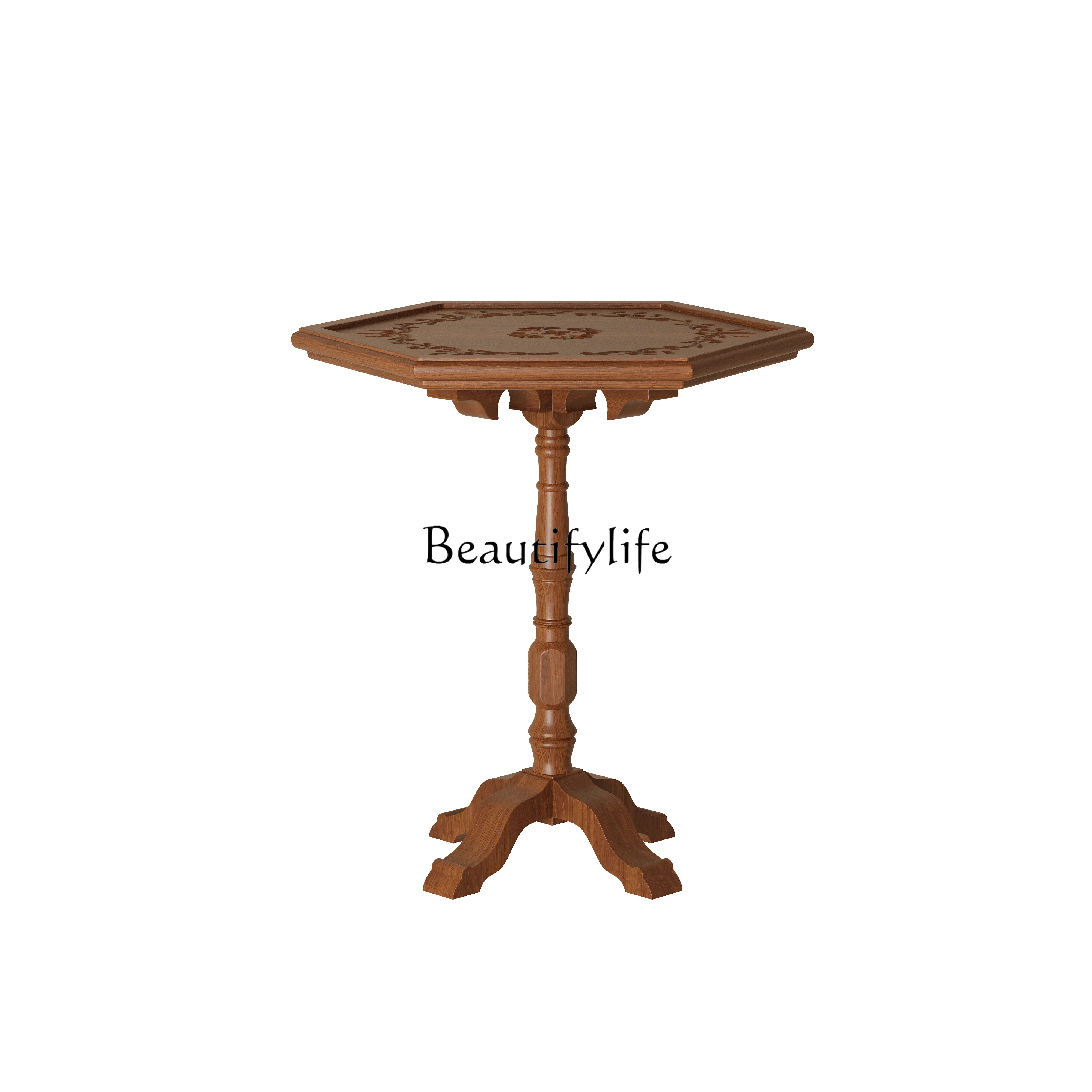 

FG44Solid Wood Simplicity Coffee Side Table Retro Pattern Sofa Side Balcony Leisure Small Table