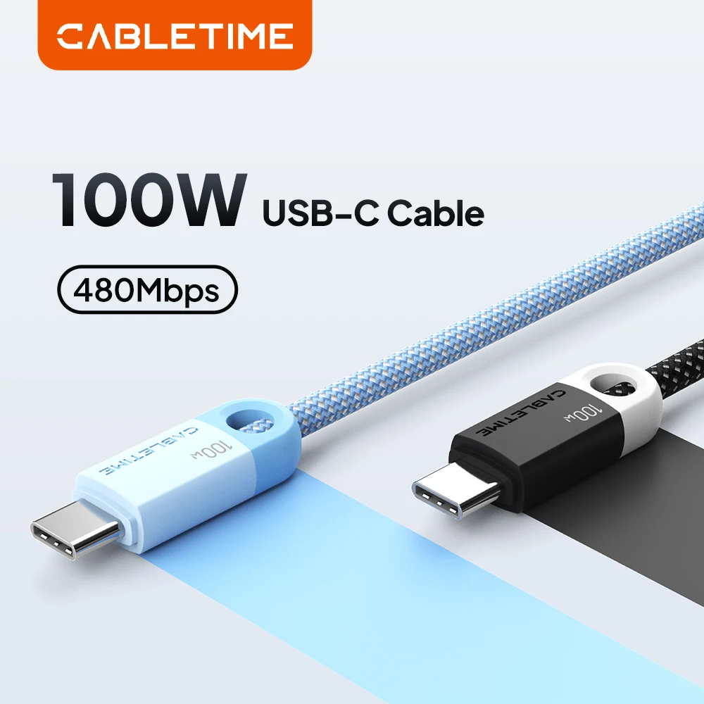 CABLETIME PD 100W USB Typ-C Kabel, schnelles Ladekabel, USB-C-Datenkabel, 100W, für iPad, MacBook Pro, Xiaomi, Samsung, Huawei