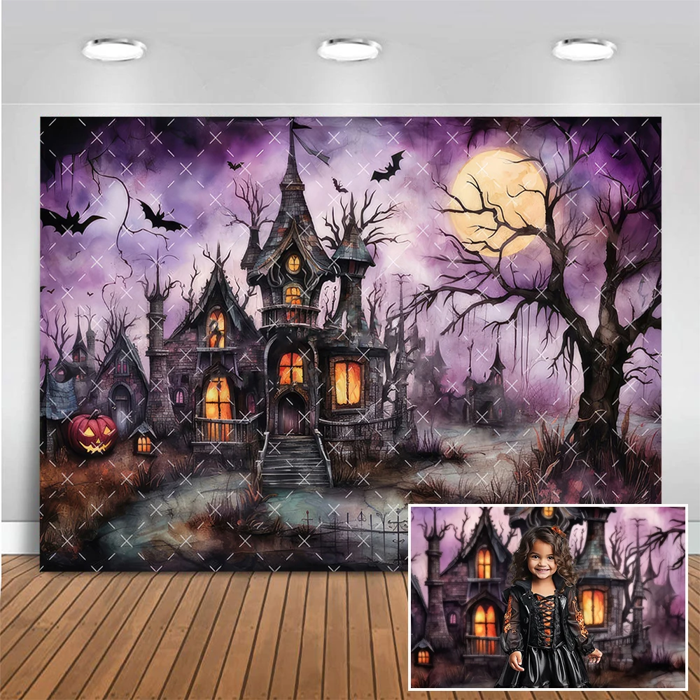 

Halloween Theme Cake Smash Background Horror Ghost Castle Decor Photo Banner Studio Props Kids Portrait Photography Backdrop