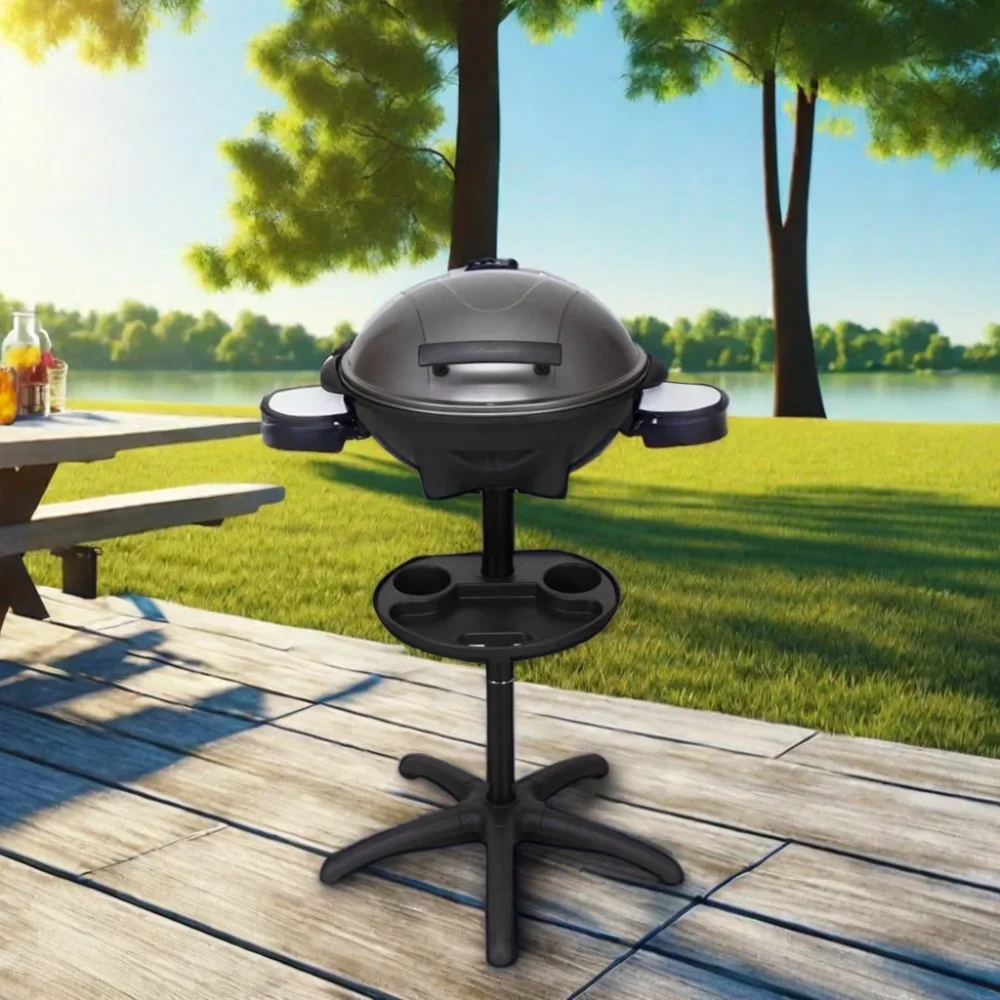 Free Standing Electric BBQ Grill Outdoor Carbon Steel Garden Grill Detachable Plate Smokeless Function PTFE Non-Stick EU Plug