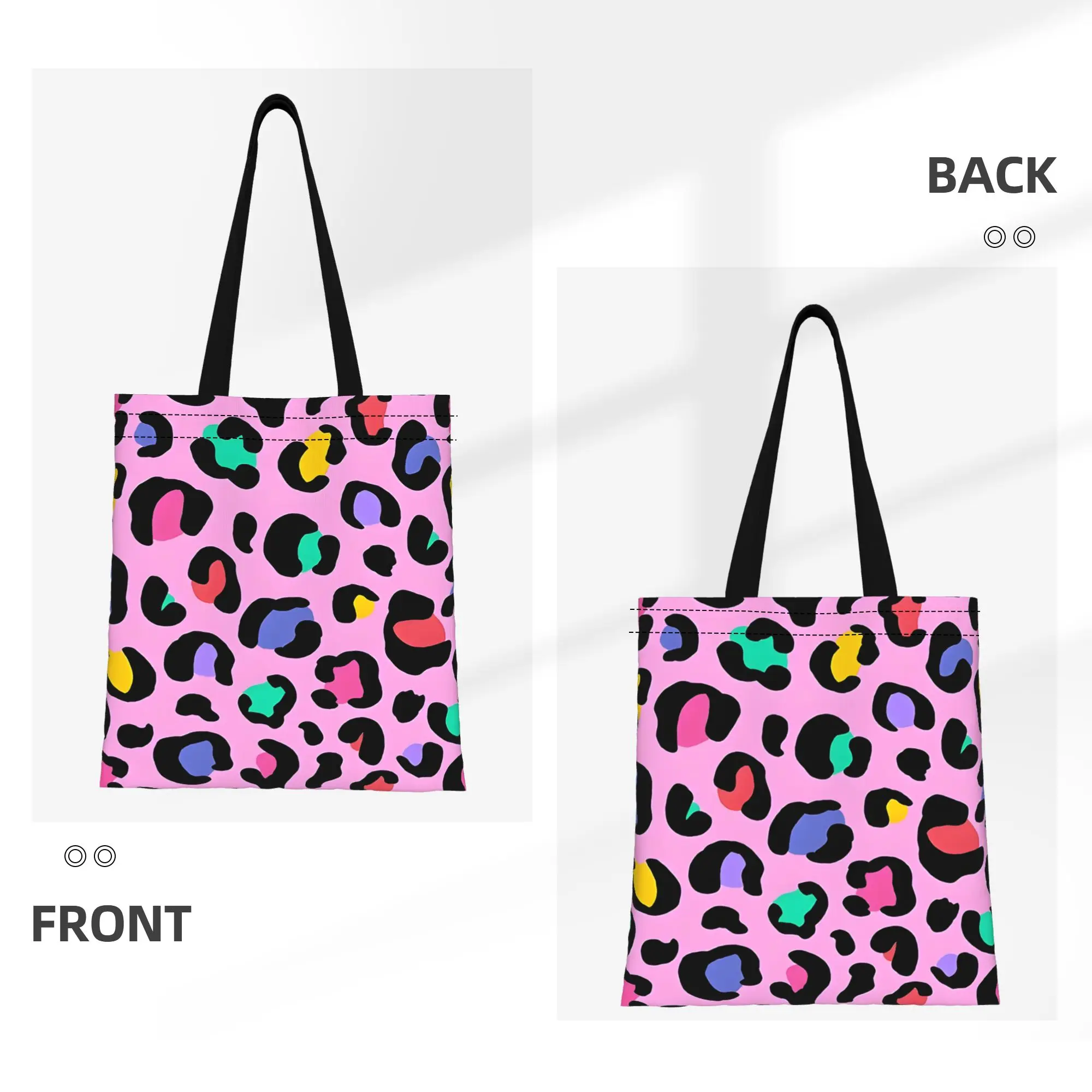 Pink Rainbow Leopard Print Pattern Leopard Print Canvas Tote Bag Perfect for Travel Women's Top-Handle Bags