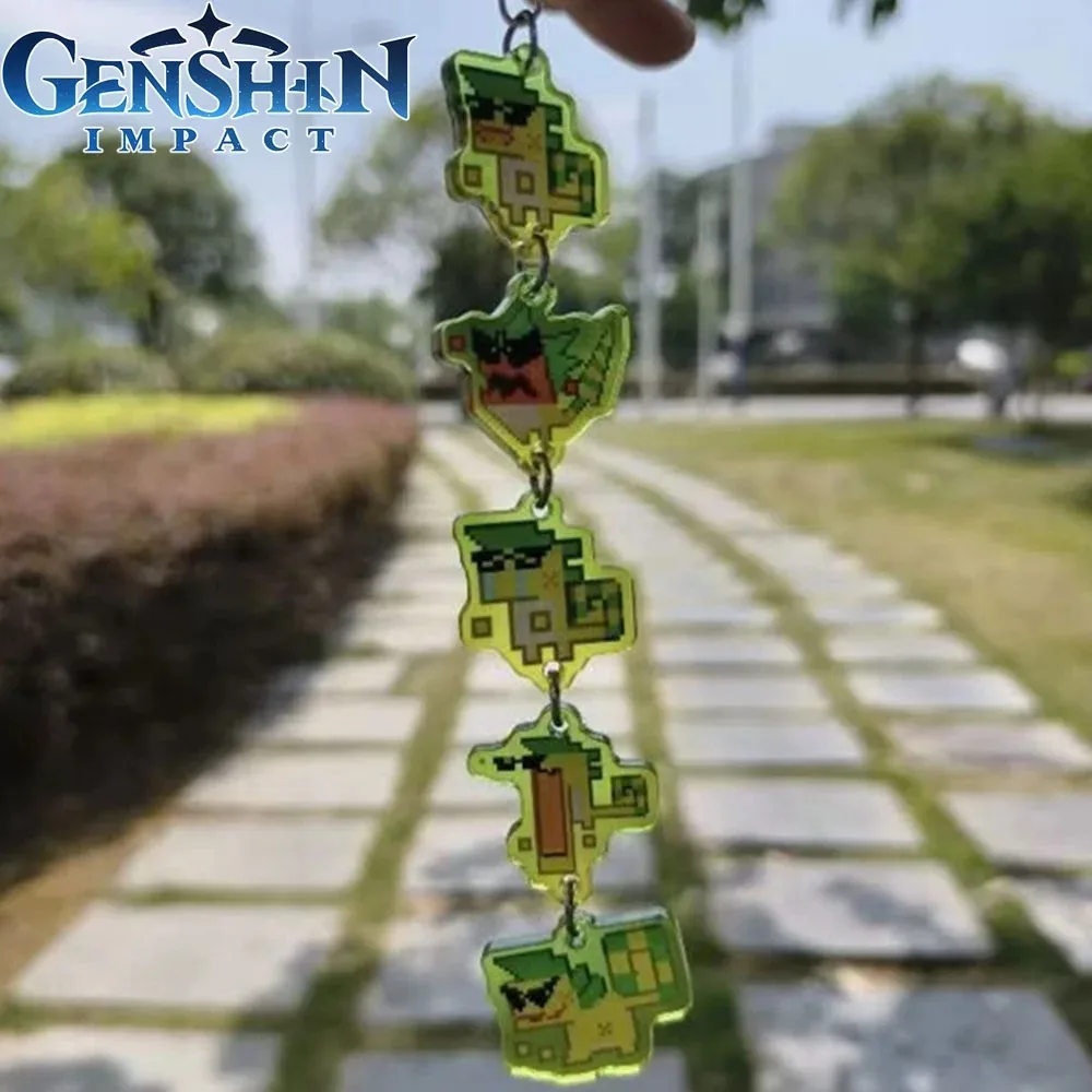 Game Genshin Impact Natlan Kinich K'uhul Ajaw Cosplay Keychain Acrylic Keyring Key Chain Pixel Pendant Bag Accessories Prop