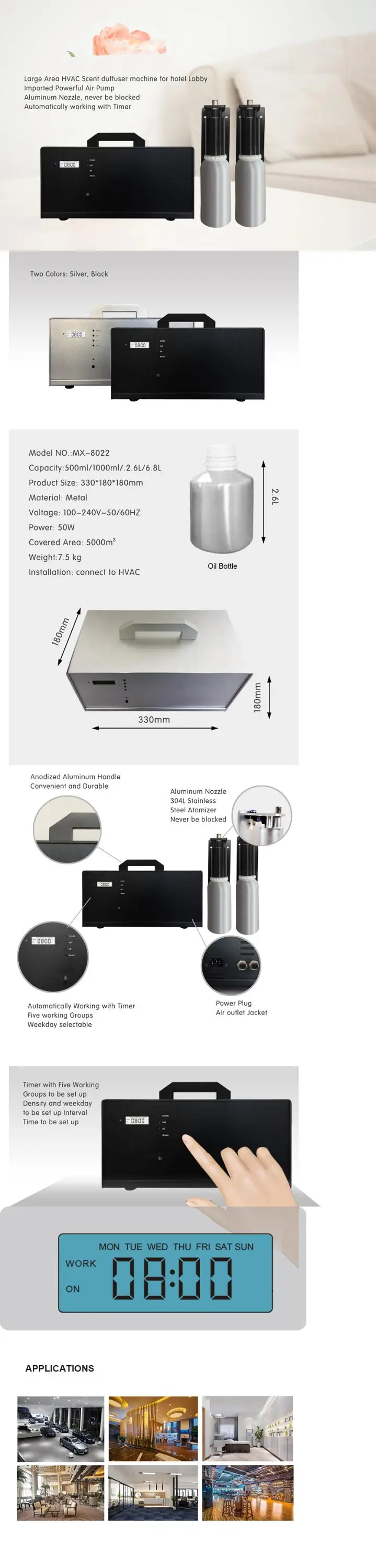 Bluetooth WIFI APP Control 5000CMB 2.6L 6.2L Imported air Pump Aluminum  Hotel Scent Oil Diffuser HVAC Scent Diffuser Commercial