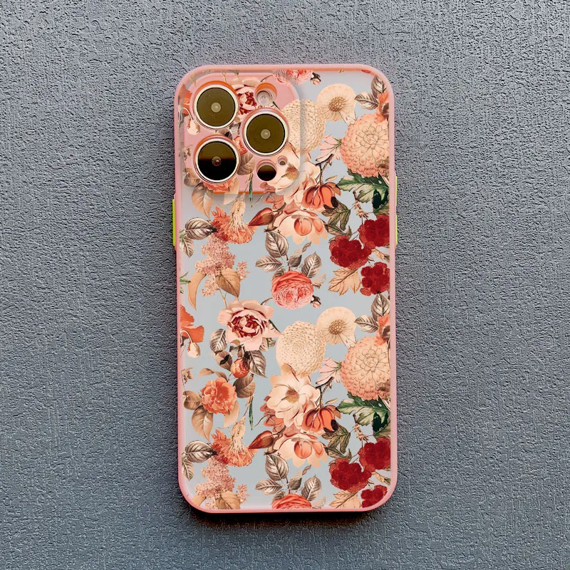 Elegante rosa lila Blumen-Handyhülle für iPhone 16, 17, 15, 14, 13, 12, 11 Pro Max, Abdeckungen Mini 7 8 Plus XS X XR, stoßfeste Schalen – Detail 3