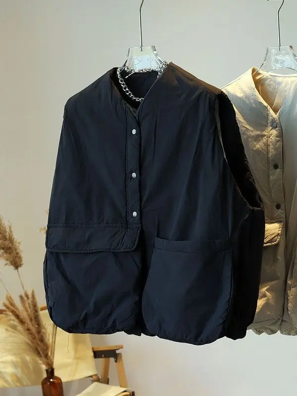 

Японская повседневная свободная куртка для женщин, осенне-зимняя безрукавка из хлопка, жилет, хлопковая куртка в корейском стиле, топ для женщин