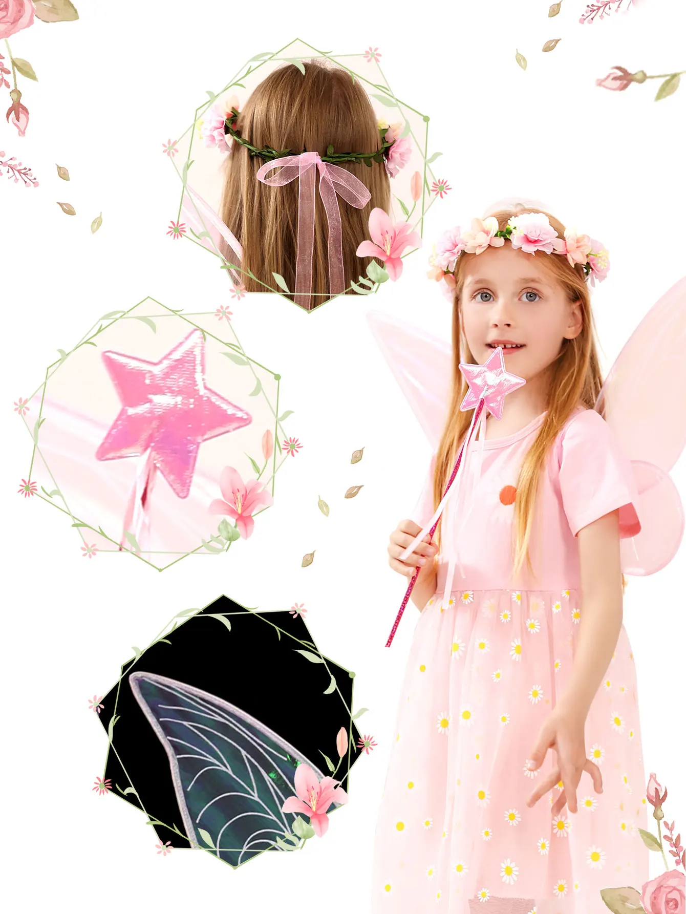 Fairy Party Supplies Fairy Wings For Girls Princess Butterfly Costume Wings Fairy Wand Fairy Floral Headband Crown Fairy Party