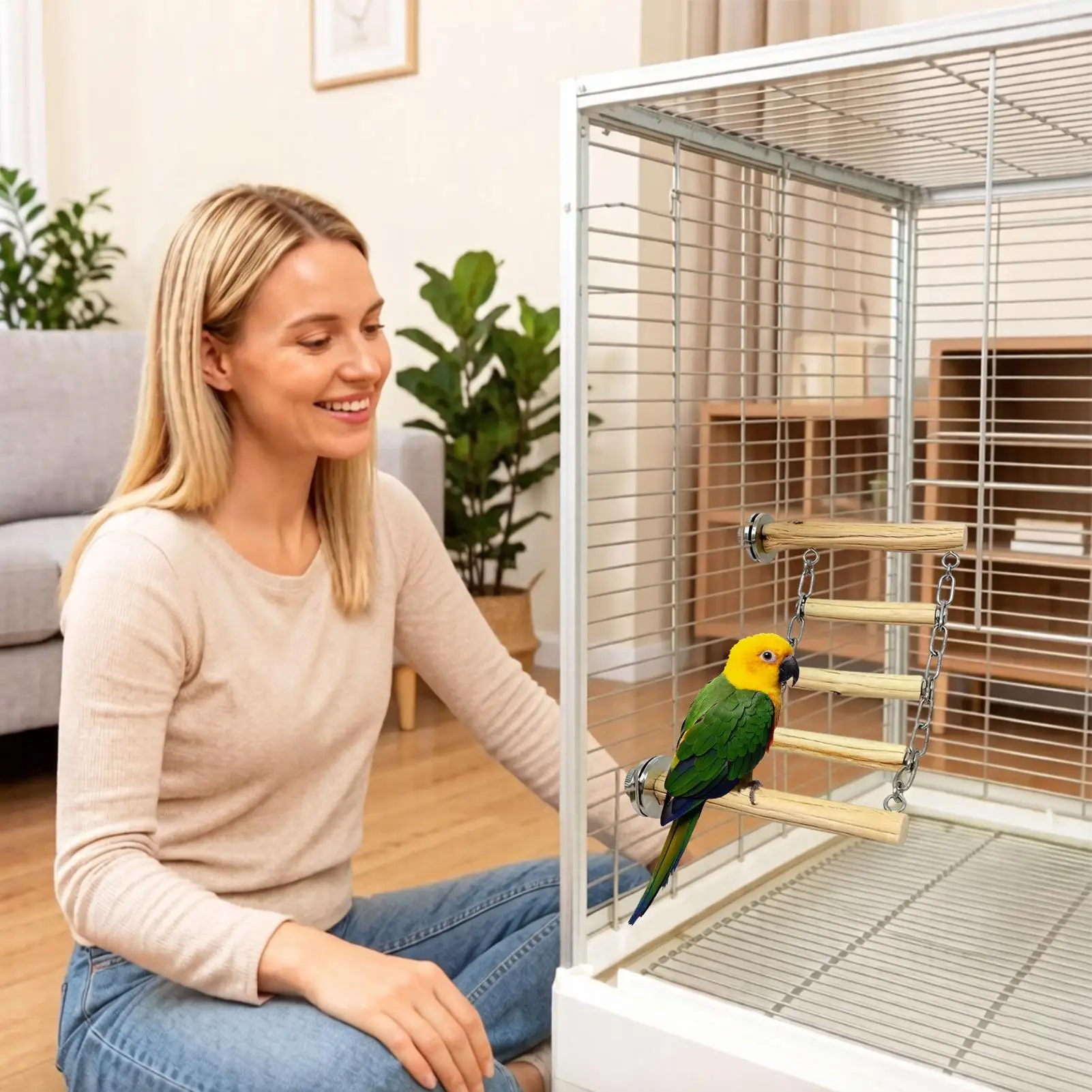 Bird Climbing Ladder Safe Wood Chewable Bite-Resistant Pet Perch Bird Ladder Toys for Macaws Parakeet Conures Outdoor Balconies