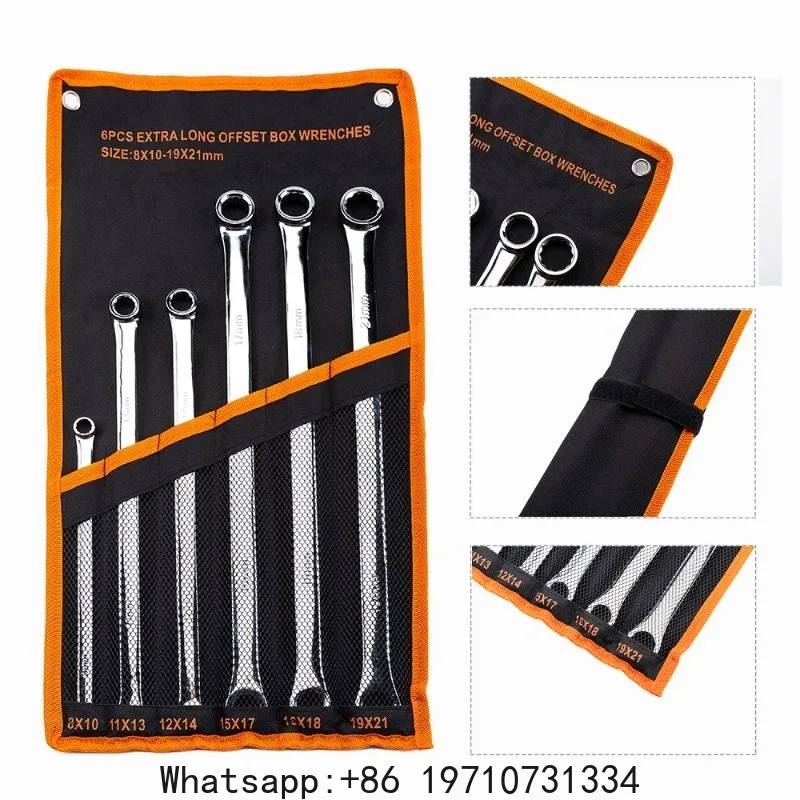 6 Pcs Extra Long Double Ring Box End Spanner Aviation Wrench Set Strong Power Less Effort Metric 8mm-21mm