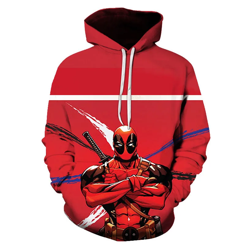 Homens e mulheres Marvel Homem-Aranha Deadpool com capuz solto, pulôver esportivo casual, manga comprida, impressão digital 3D,