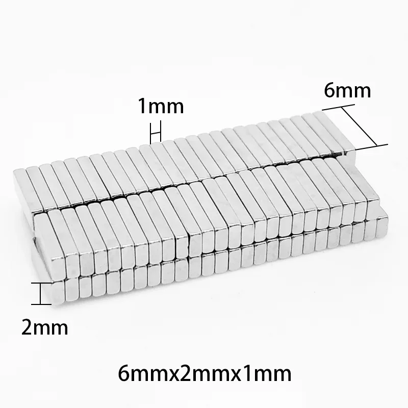 Lot de 50/100/200/500 aimants en néodyme, 6x2x1mm, N35 en continu, aimant à base de terres rares