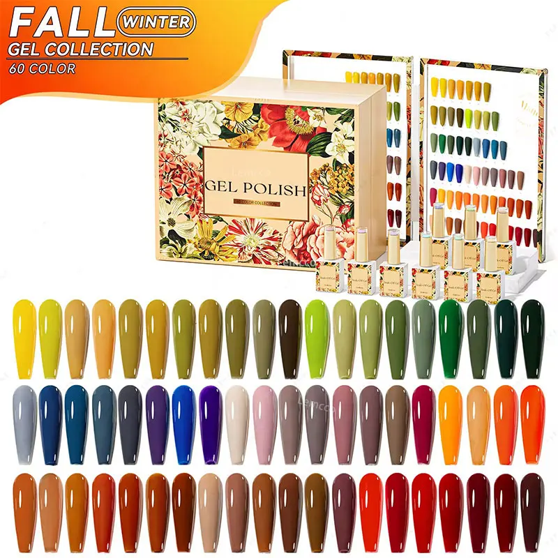 Eleanos Autumn 60 Colors Nail Gel Polish Set Full Coverage Gel Lacquer For Nail Salon Marnicure Soak Off UV Gel Learner Kit 15ml