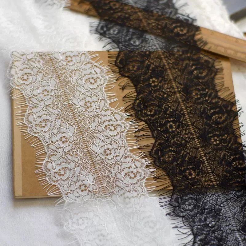 Classic Eyelash Lace Trim, Soft Floral Fabric, Crafts Sewing for Dress Making Decor, Black and White