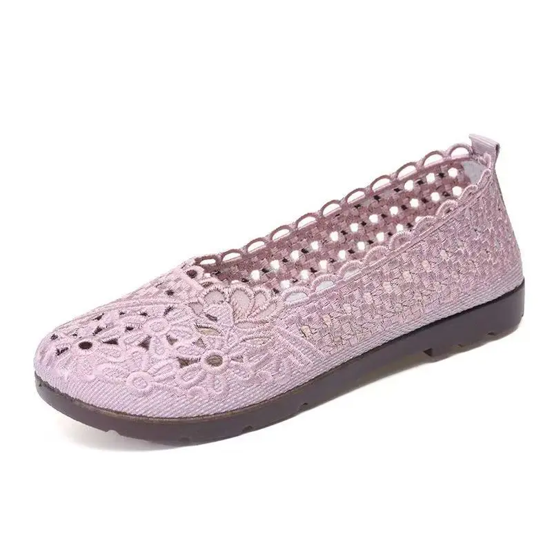 

Women Mesh Hollow Out Flat sole Shoes Summer New Soft Sole Breathable Round Toe Slip On Middle Aged And Elderly Casual Shoes