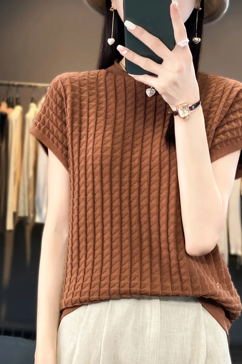 100% Cotton Woman\'s Tees Summer Thin T-Shirt Jumper Sweater Female Pullover Sleeveless Half Turtleneck Knitted Tops Blouse Shirt