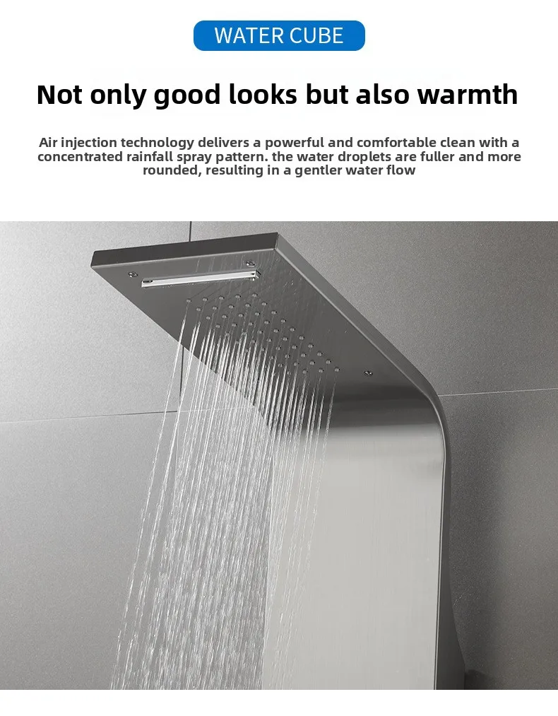 Cross-border American-style Stainless Steel Tempered Glass Wall-mounted Thermostatic Constant Temperature Shower Screen Set For