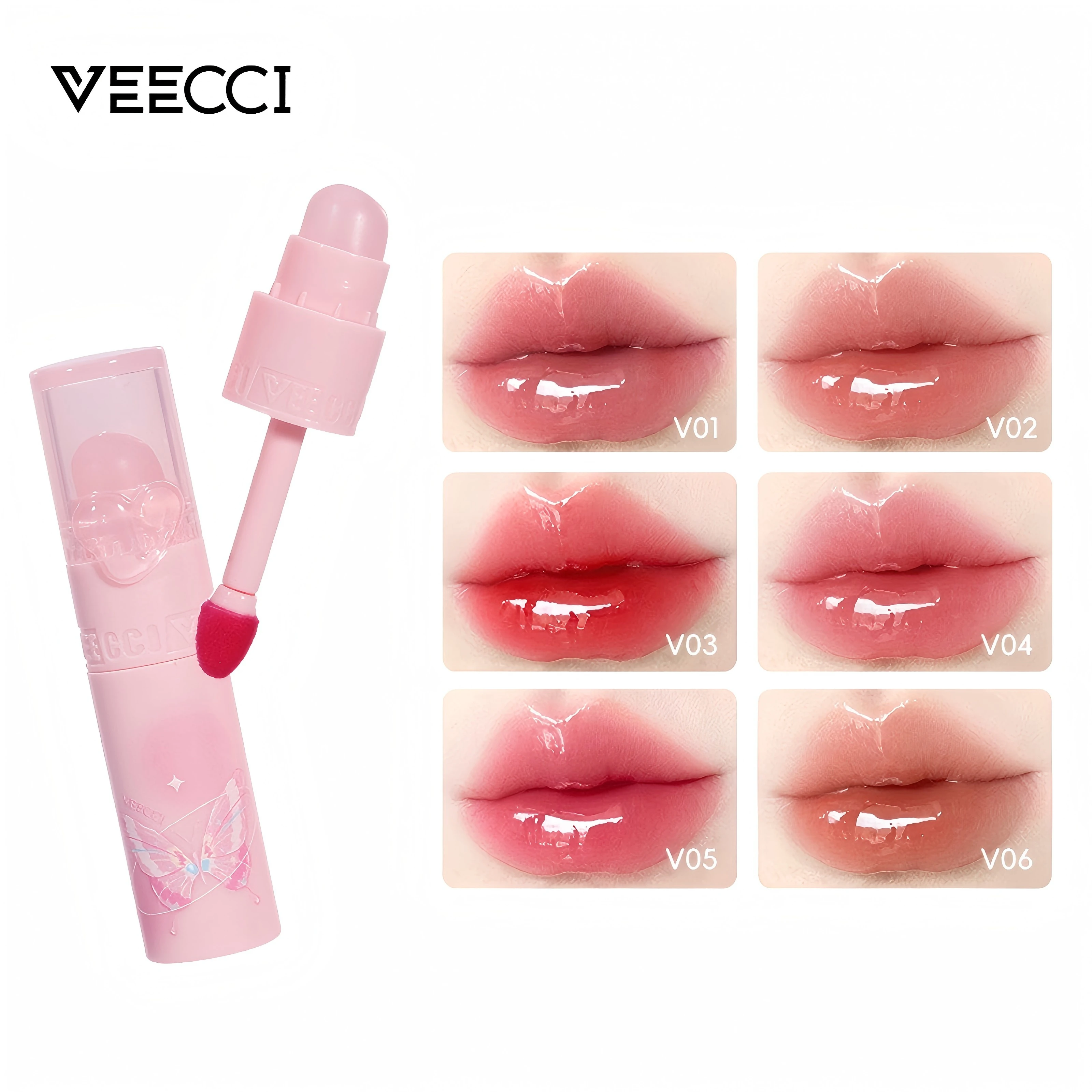 

VEECCI Clear Mirror Lip Gloss Non-sticky Watery Jelly Longlasting Moisturizing Transparent Lip Plumper Pouty Lips Makeup