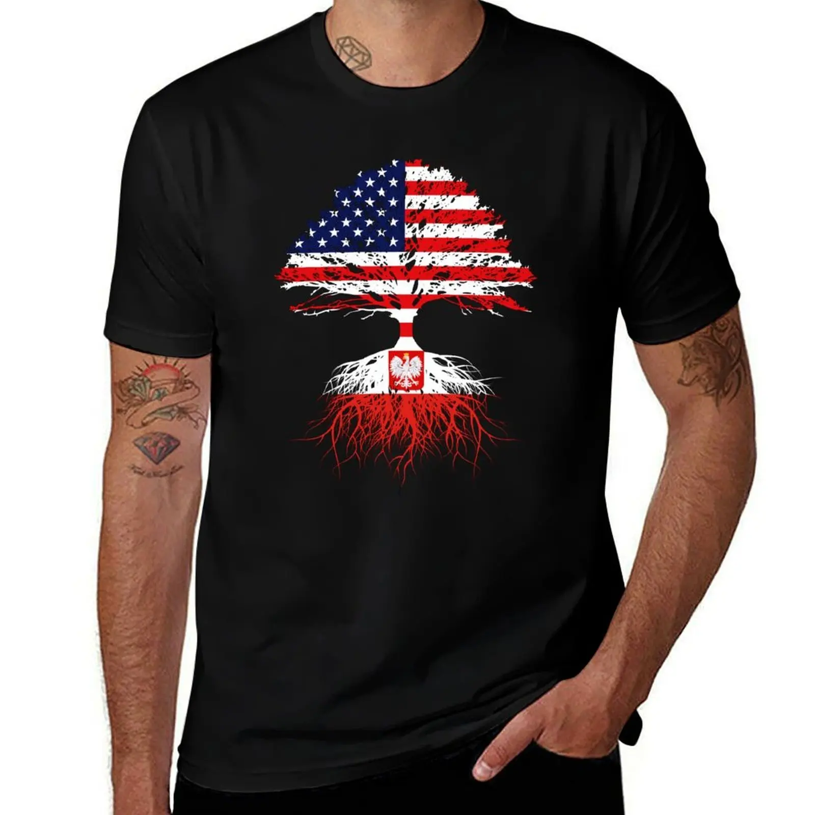 Polish Roots, Polish American, Poland Grown, Poland USA Flag, Poland Design Art Gift For Men Women Youth Family T-Shirt