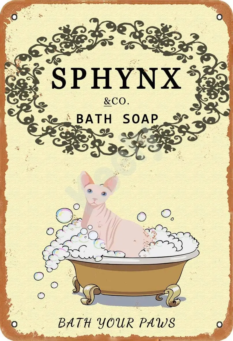 Keely Sphynx Cat Bath Soap Metal Vintage Tin Sign Wall Decoration 12x8 inches for Cafe Bars Restaurants Pubs Man Cave Decorative